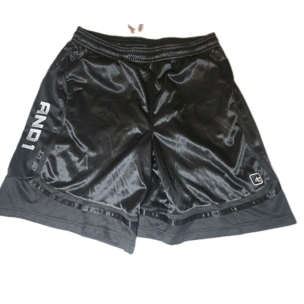 AND1 Basketball Shorts Mens XXL Black Shiny Athletic Baggy Y2K Hoop Gear